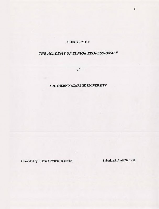 A History of the Southern Nazarene University Academy of Senior Professionals