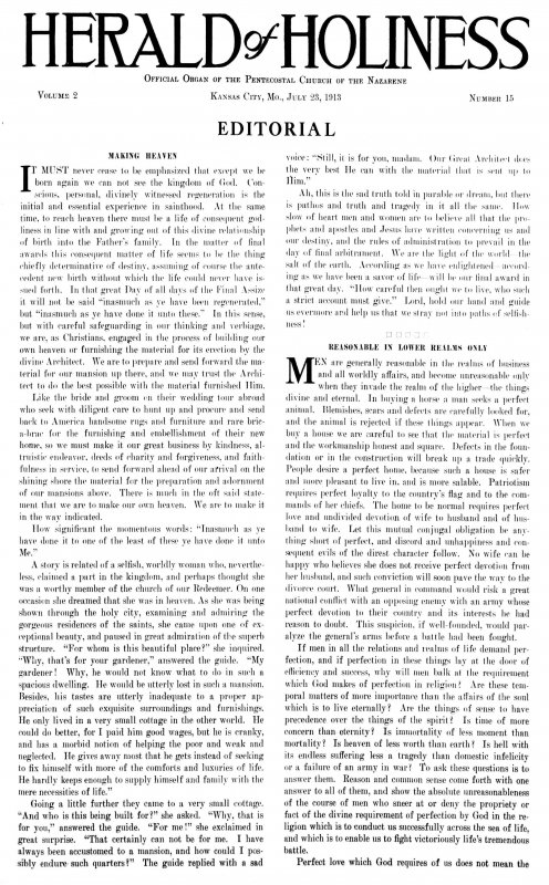 Title Page of Herald of Holiness - July 23, 1913
