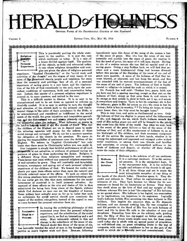 Title Page of Herald of Holiness - May 20, 1914