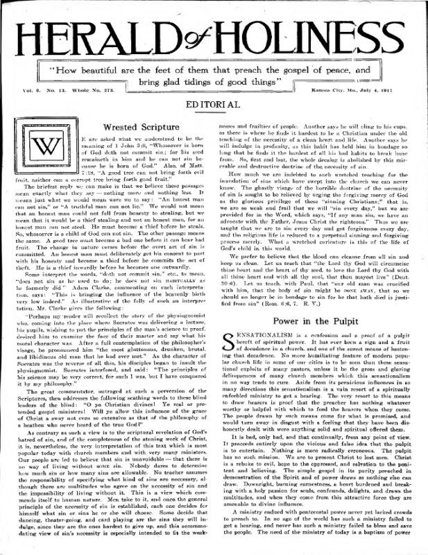 Title Page of Herald of Holiness - July 4, 1917