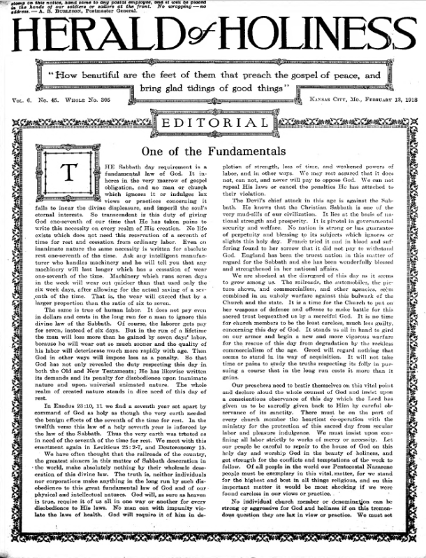 Title Page of Herald of Holiness - February 13, 1918