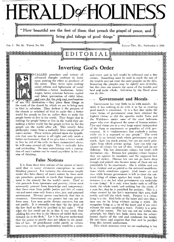 Title Page of Herald of Holiness – September 4, 1918