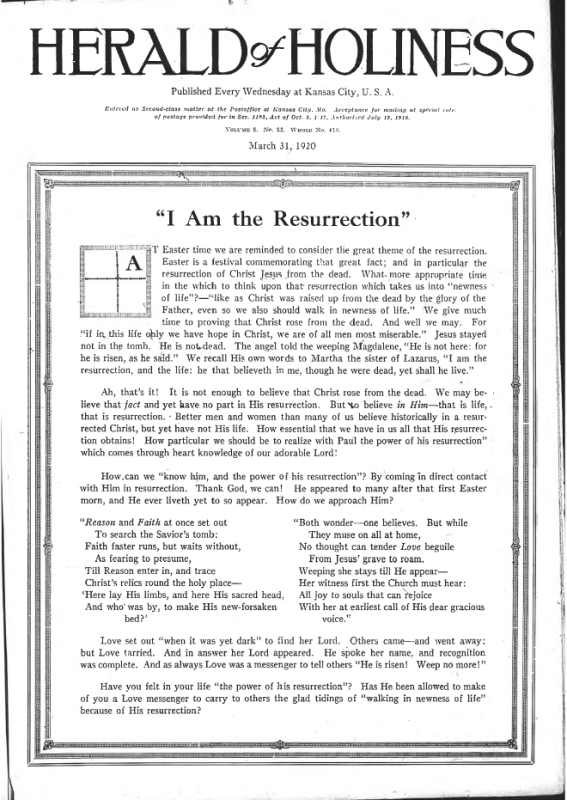 Title Page of Herald of Holiness - March 31, 1920
