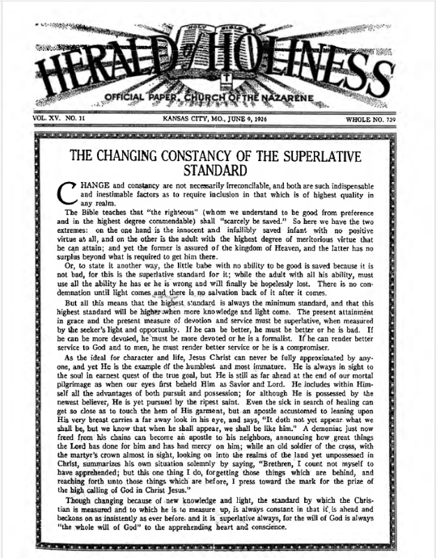 Front page of Herald of Holiness - June 9, 1926