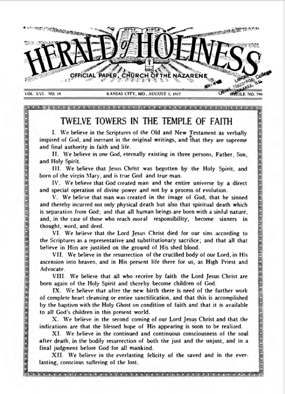 Front page of Herald of Holiness - August 3, 1927