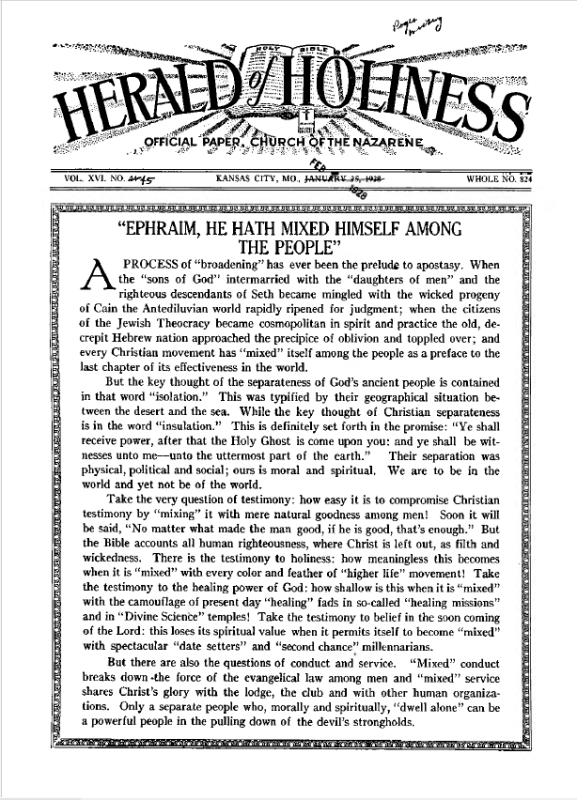 Front page of Herald of Holiness - February 1, 1928
