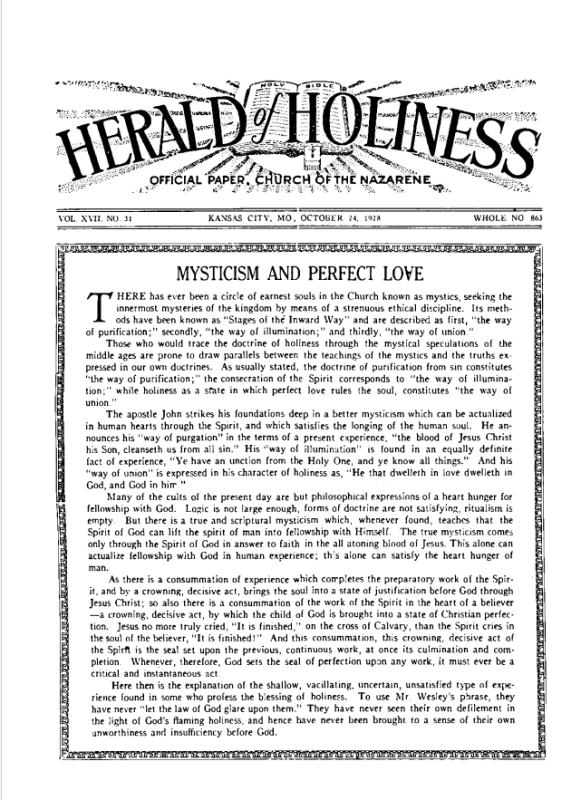 Front page of Herald of Holiness - October 24, 1928