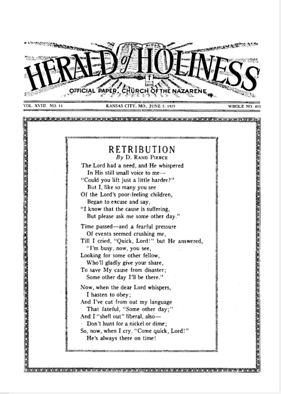Front page of Herald of Holiness - June 5, 1929