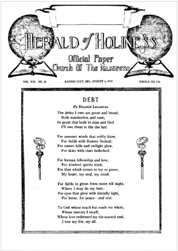 Front page of Herald of Holiness - August 6, 1930