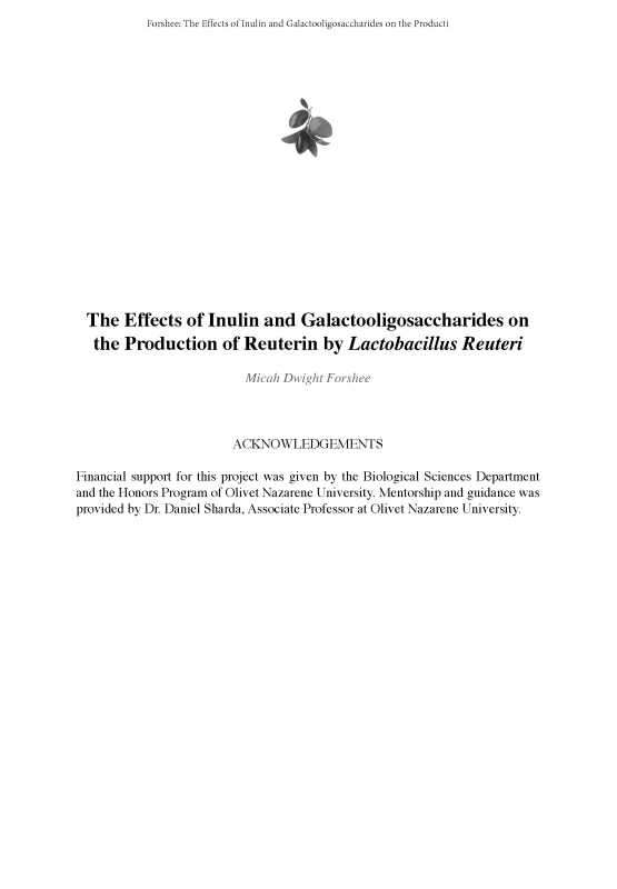 The Effects of Inulin and Galactooligosaccharides on the Production of Reuterin by Lactobacillus Reuteri
