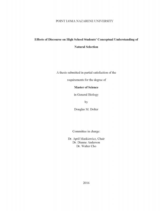 Effects of Discourse on High School Students’ Conceptual Understanding of Natural Selection