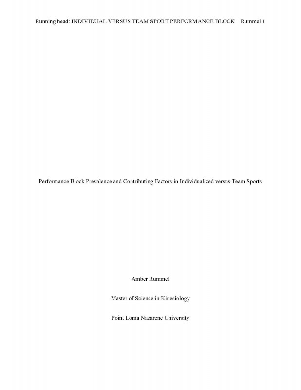 Performance Block Prevalence and Contributing Factors in Individualized versus Team Sports